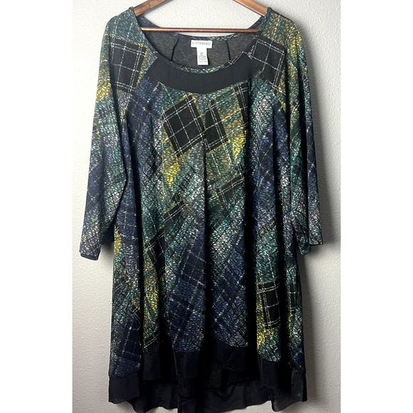 Catherines Womens 2X Blue Green Black Whimsigoth Sheer Trim Tunic Top Blouse - Picture 1 of 11
